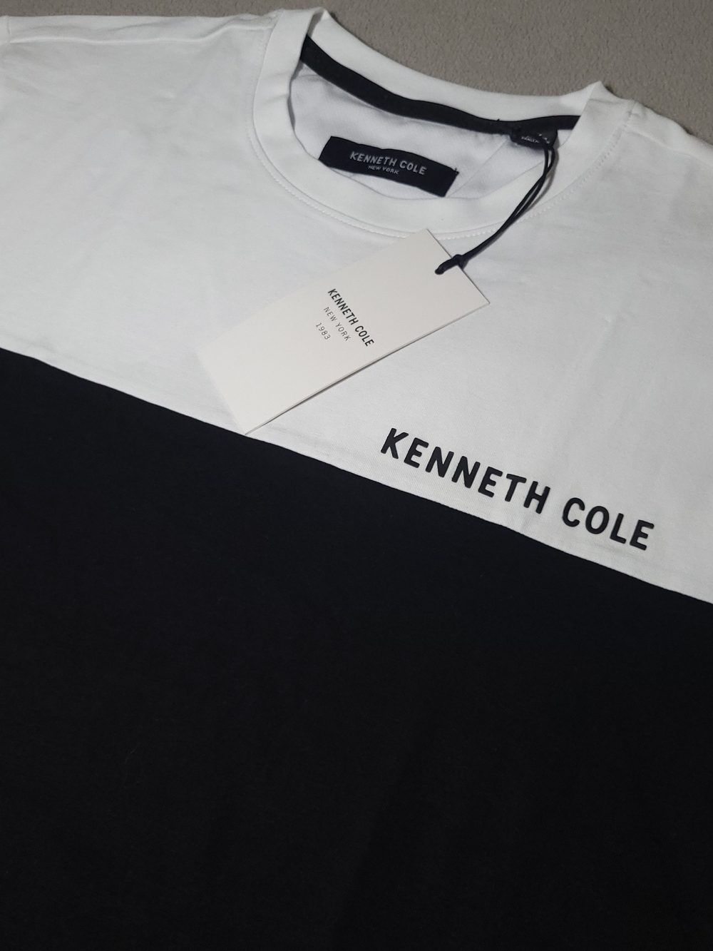 "Kenneth Cole Men's Colorblock Crew Neck Logo T-Shirt Black White NWT"